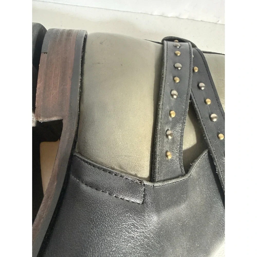 Adam Tucker Studded Leather  Bolero Ankle Boots black and green buckle